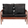 Sofá de 2 lugares couro genuíno e acácia maciça preto 2