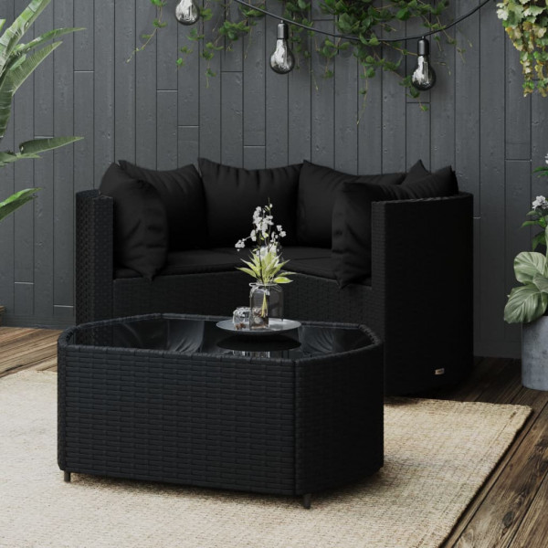 4 pcs conjunto lounge de jardim c/ almofadões vime PE preto D