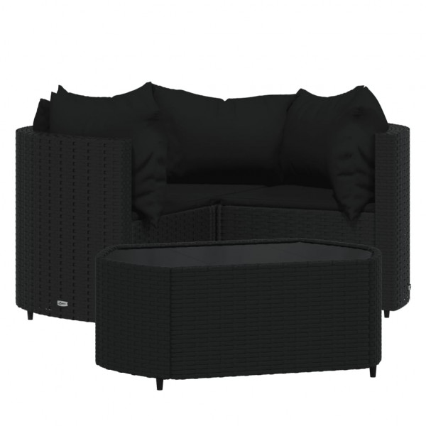 4 pcs conjunto lounge de jardim c/ almofadões vime PE preto M 2