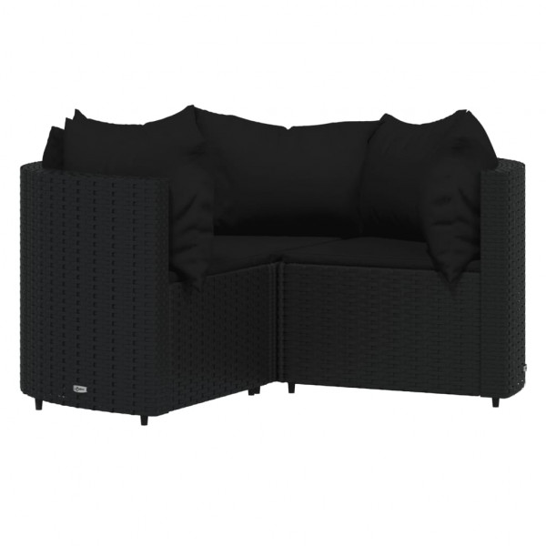 4 pcs conjunto lounge de jardim c/ almofadões vime PE preto M 3