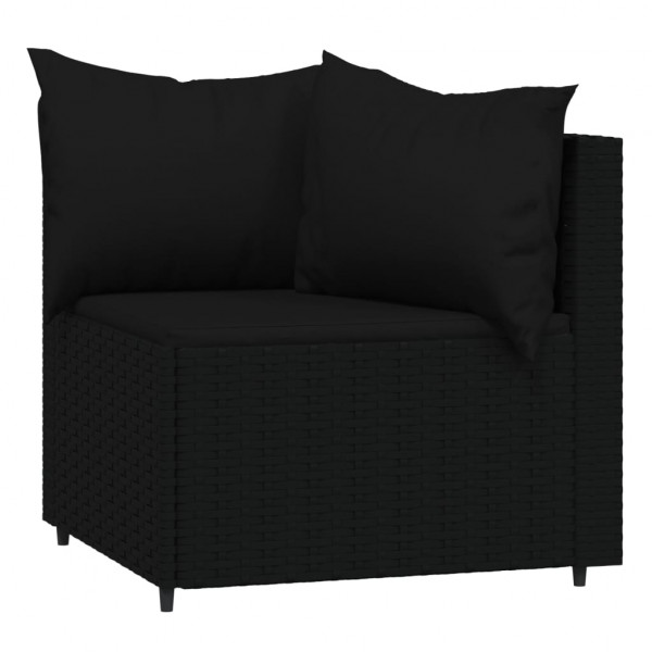 4 pcs conjunto lounge de jardim c/ almofadões vime PE preto M 4
