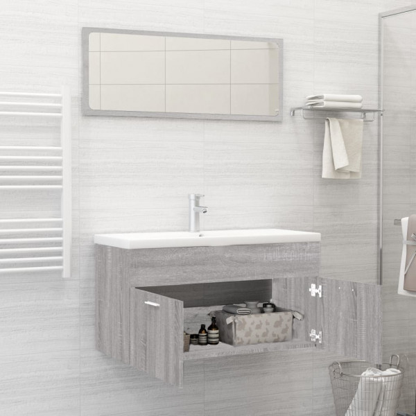 Set de muebles de baño 2 pzas madera contrachapada gris sonoma M 3