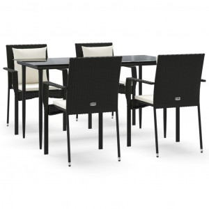 Set de muebles jardín 5 pzas con cojines ratán sintético negro H