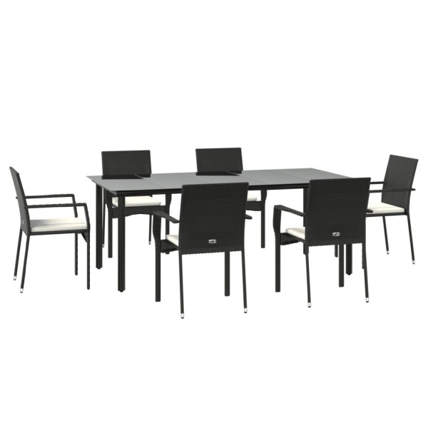 Set de comedor de jardín 7 pzas y cojines ratán sintético negro M 3
