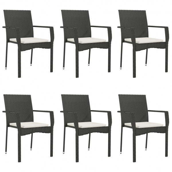 7 pcs conjunto de jantar p/ jardim c/ almofadões vime PE preto M 4