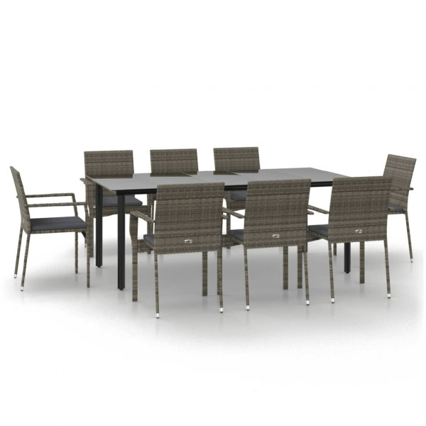 Set comedor jardín 9 pzas y cojines ratán sintético negro gris M 2