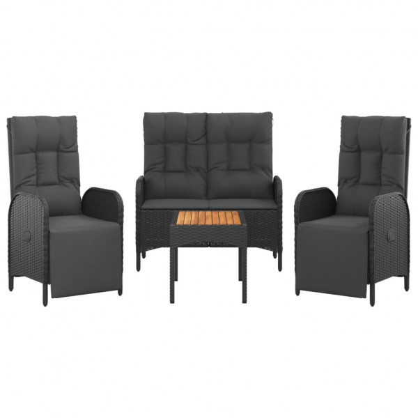 Juego comedor jardín 4 piezas con cojines ratán sintético negro M 3