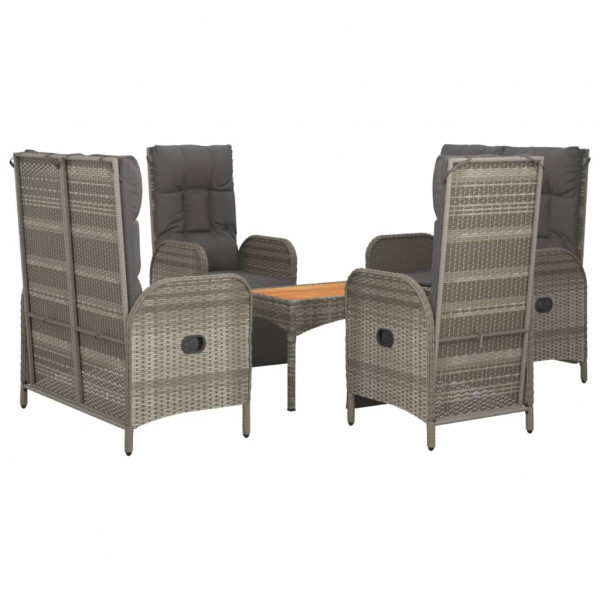 5 pcs conjunto de jantar p/ jardim c/ almofadões vime PE cinza M 3