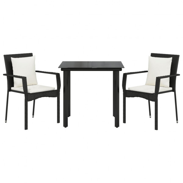 Set comedor de jardín 3 pzas con cojines ratán sintético negro M 3