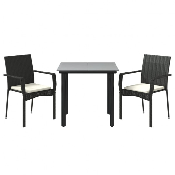 Set comedor de jardín 3 pzas con cojines ratán sintético negro M 3