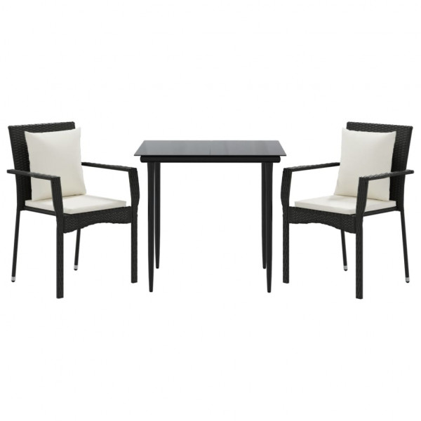 Set comedor de jardín 3 pzas con cojines ratán sintético negro M 3