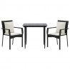 3 pcs conjunto de jantar p/ jardim c/ almofadões vime PE preto 3