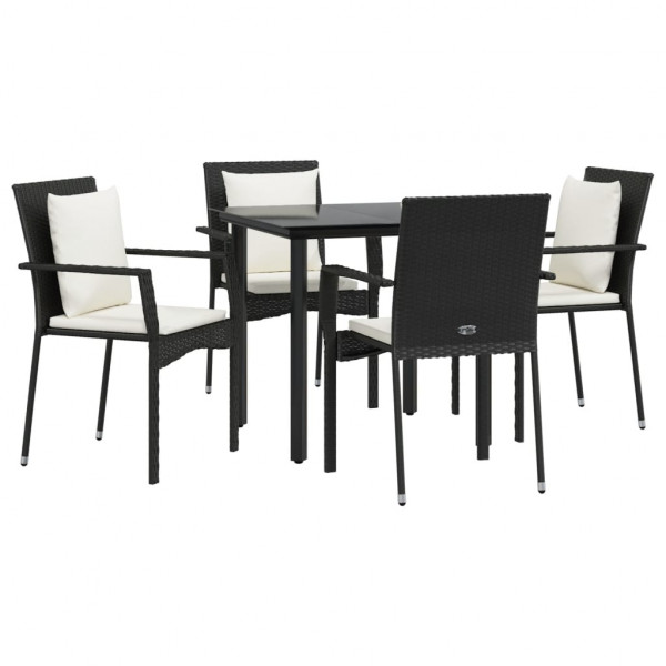 5 pcs conjunto de jantar p/ jardim c/ almofadões vime PE preto M 3
