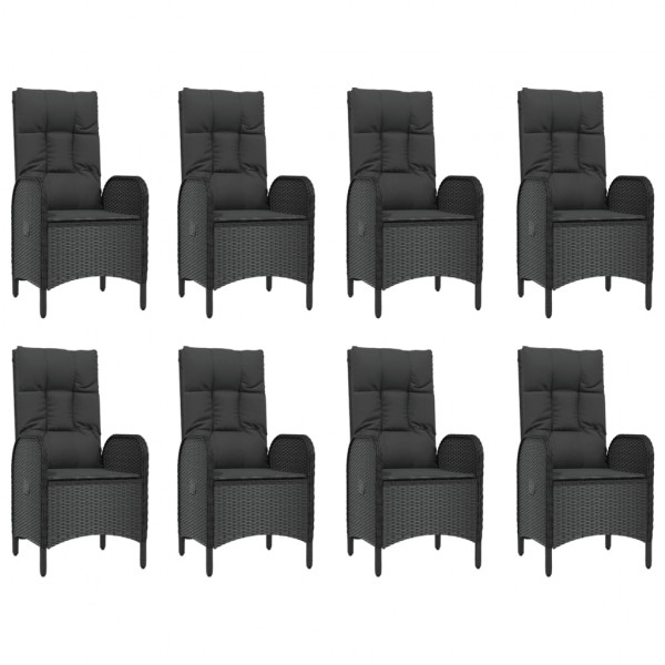 9 pcs conjunto de jantar p/ jardim c/ almofadões vime PE preto M 4