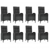 9 pcs conjunto de jantar p/ jardim c/ almofadões vime PE preto 4