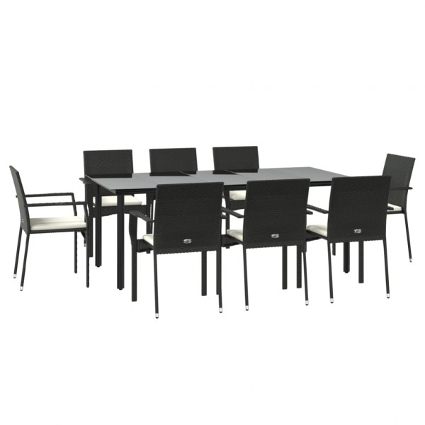 9 pcs conjunto de jantar p/ jardim c/ almofadões vime PE preto M 3