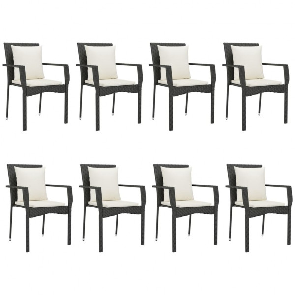 Set de comedor de jardín 9 pzas y cojines ratán sintético negro M 4