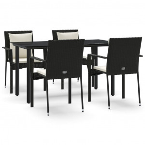Set de muebles jardín 5 pzas con cojines ratán sintético negro H