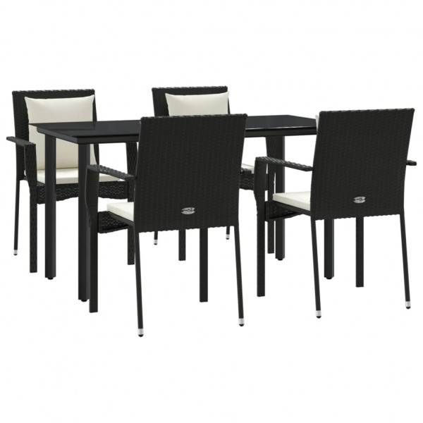 5 pcs conjunto de jantar p/ jardim c/ almofadões vime PE preto M 3