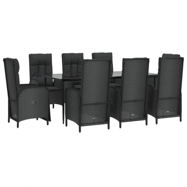 Set de comedor de jardín 9 pzas y cojines ratán sintético negro M 3