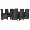 Set de comedor de jardín 9 pzas y cojines ratán sintético negro 3