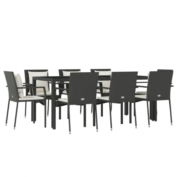 Set de comedor de jardín 9 pzas y cojines ratán sintético negro M 3
