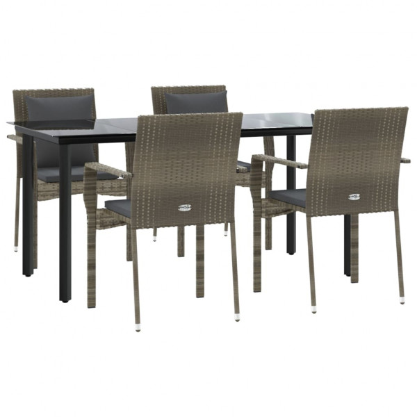 Set comedor jardín 5 pzas y cojines ratán sintético negro gris M 3