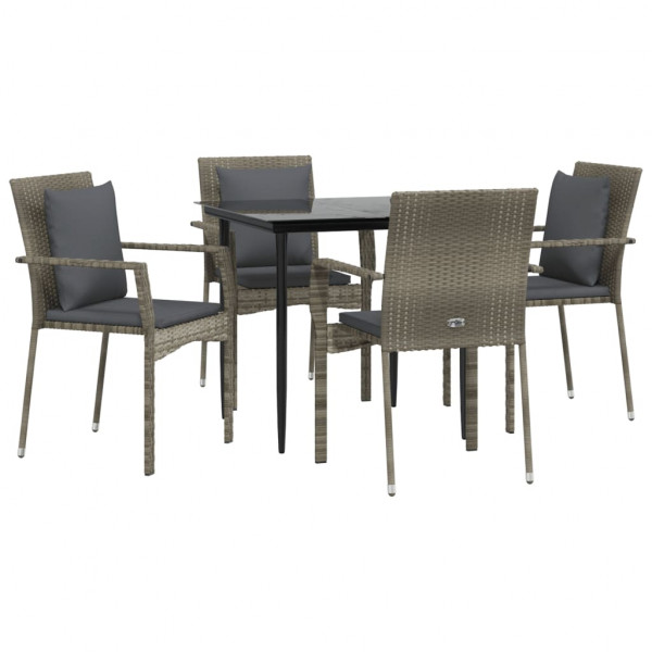 Set comedor jardín 5 pzas y cojines ratán sintético negro gris M 3