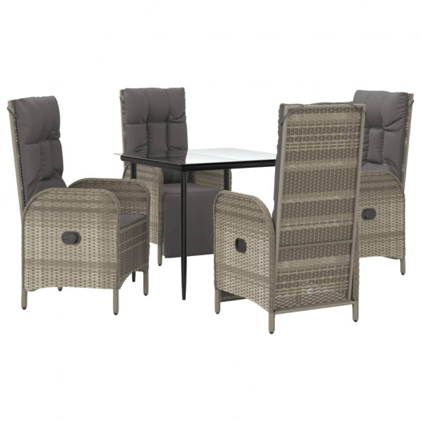 Set comedor jardín 5 pzas y cojines ratán sintético negro gris M 3