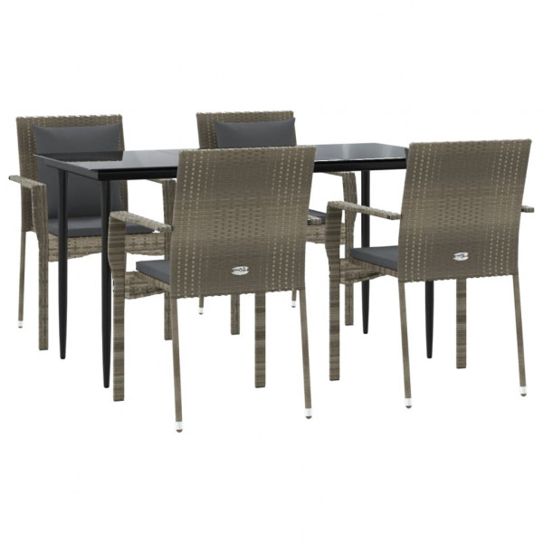 Set comedor jardín 5 pzas y cojines ratán sintético negro gris M 3
