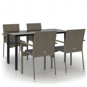 5 pcs conjunto jantar jardim c/ almofadões vime PE preto/cinza H