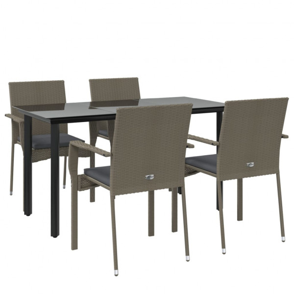 Set comedor jardín 5 pzas y cojines ratán sintético negro gris M 3