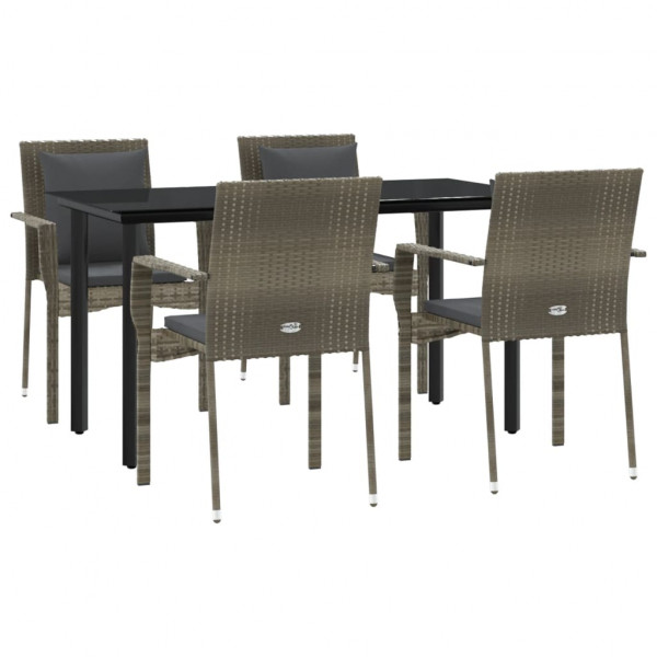 Set comedor jardín 5 pzas y cojines ratán sintético negro gris M 3