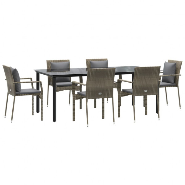 Set comedor jardín 7 pzas y cojines ratán sintético negro gris M 3