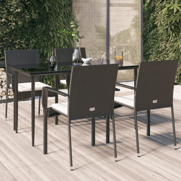 Set de muebles jardín 5 pzas con cojines ratán sintético negro D