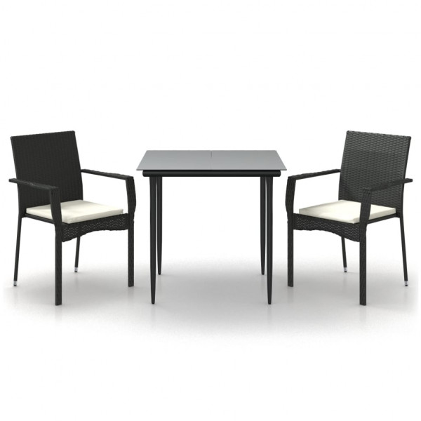 Set comedor de jardín 3 pzas con cojines ratán sintético negro M 2