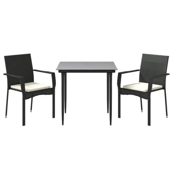 Set comedor de jardín 3 pzas con cojines ratán sintético negro M 3