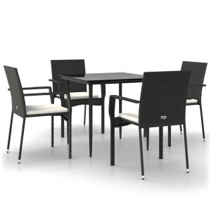 Set de muebles jardín 5 pzas con cojines ratán sintético negro H