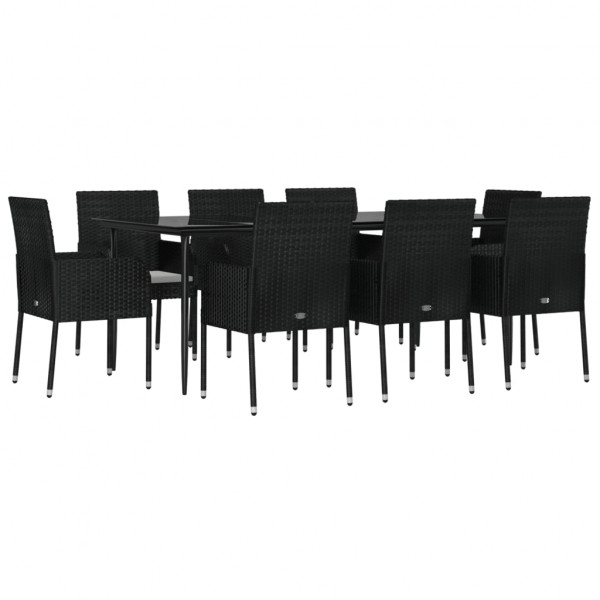 Set de comedor de jardín 9 pzas y cojines ratán sintético negro M 3