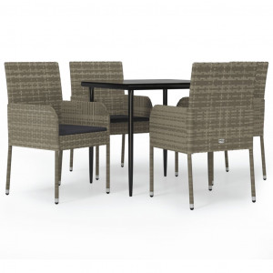 5 pcs conjunto jantar jardim c/ almofadões vime PE preto/cinza H