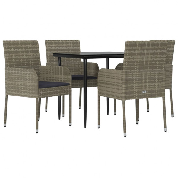 Set comedor jardín 5 pzas y cojines ratán sintético negro gris M 3