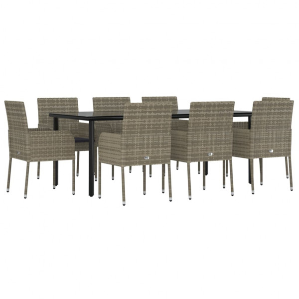 Set comedor jardín 9 pzas y cojines ratán sintético negro gris M 3