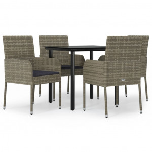 5 pcs conjunto jantar jardim c/ almofadões vime PE preto/cinza H