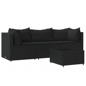 4 pcs conjunto lounge de jardim c/ almofadões vime PE preto H