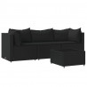 4 pcs conjunto lounge de jardim c/ almofadões vime PE preto 2