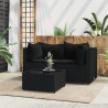 3 pcs conjunto lounge de jardim c/ almofadões vime PE preto 1