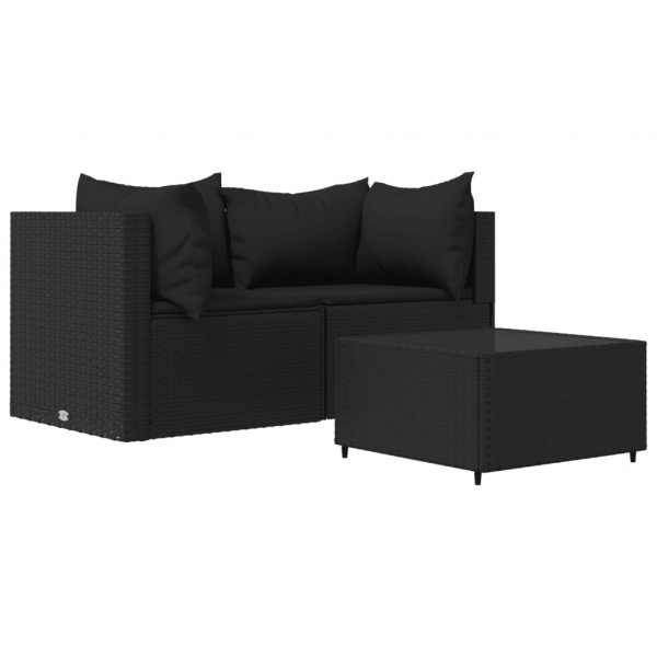 Set de muebles de jardín 3 pzas y cojines ratán sintético negro M 2