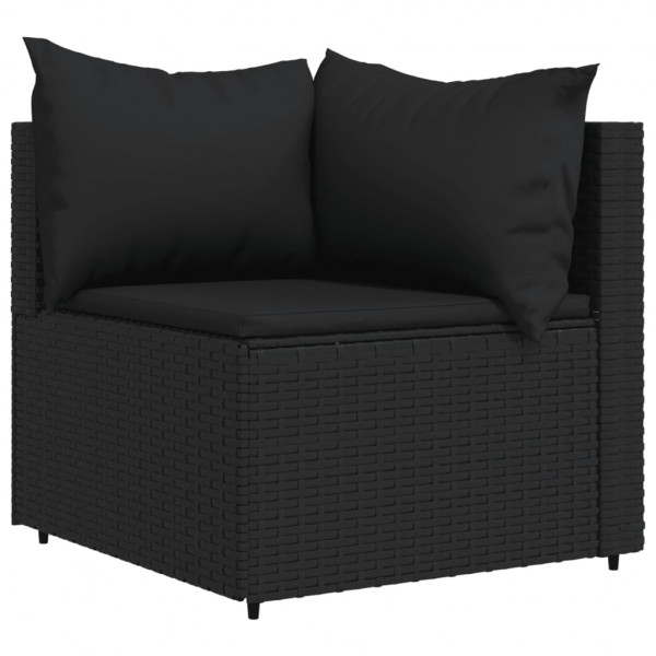 3 pcs conjunto lounge de jardim c/ almofadões vime PE preto M 4