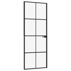 Puerta de interior vidrio templado y aluminio negro 76x201.5 cm H