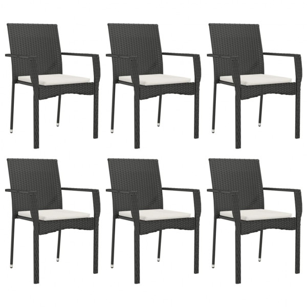 7 pcs conjunto de jantar p/ jardim c/ almofadões vime PE preto M 4